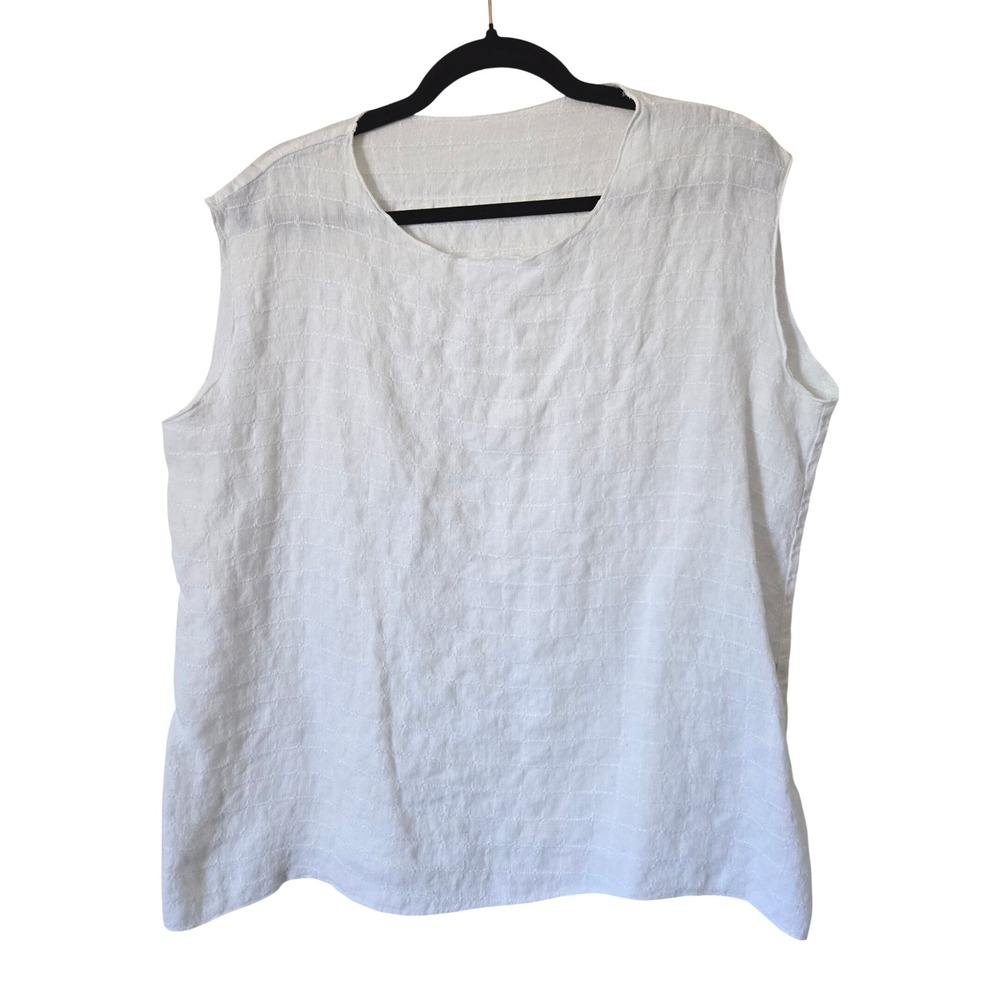 Heydari White 100% Linen Sleeveless Top Womens XL Art to Wear Lagenlook Coastal